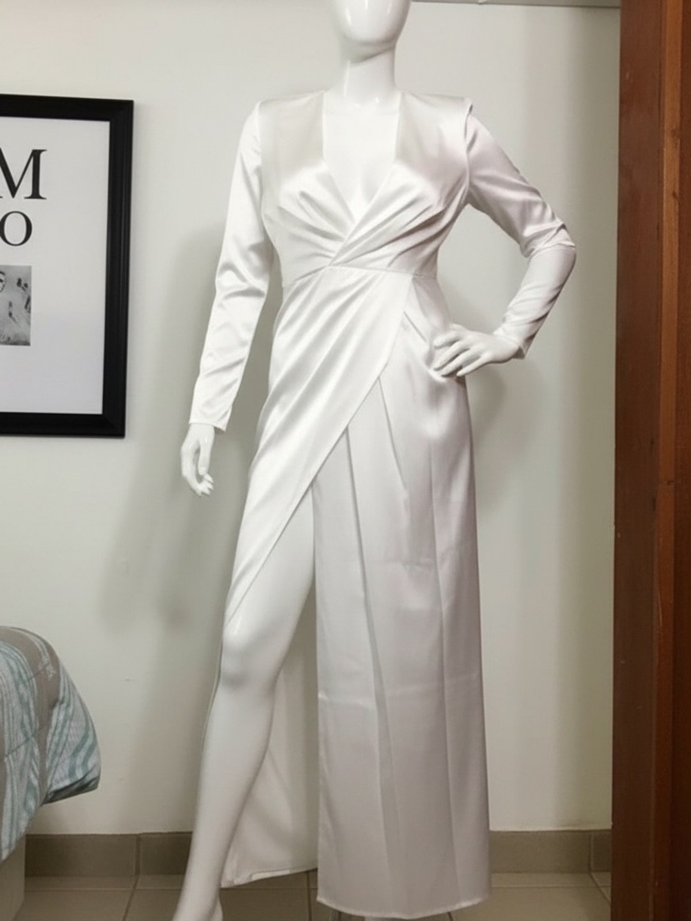 ASOS White Long-Sleeve Wrap Maxi Gown